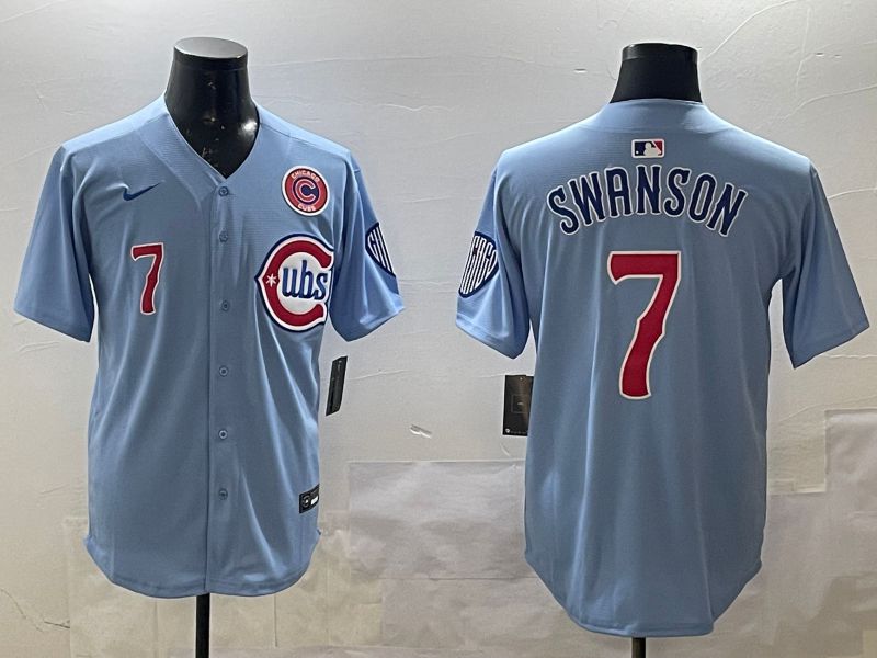 Men Chicago Cubs #7 Swanson Light Blue Throwback Fashion 2025 Nike MLB Jersey style 2